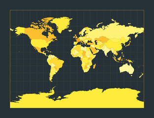World Map. Miller cylindrical projection. Futuristic world illustration for your infographic. Bright yellow country colors. Appealing vector illustration.