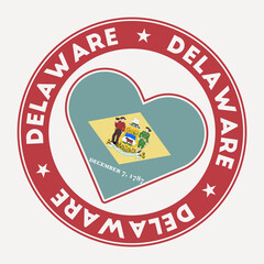 Delaware heart flag badge. From Delaware with love logo. Support the us state flag stamp. Vector illustration.