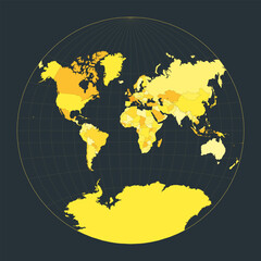 World Map. Van der Grinten projection. Futuristic world illustration for your infographic. Bright yellow country colors. Charming vector illustration.