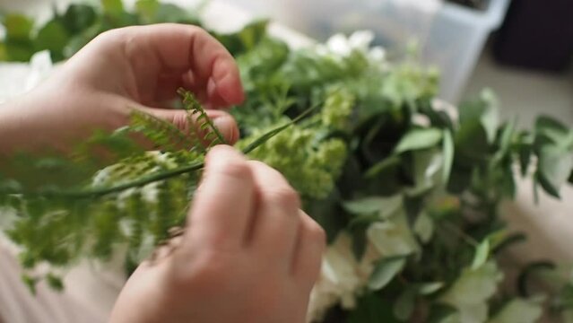Making fake flower arrangement, closeup 