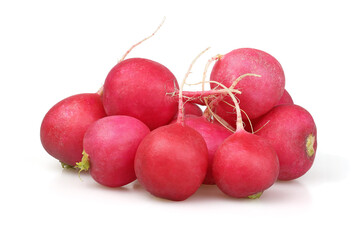 Bunch of fresh radishes isolated on white background