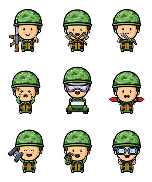 The army with the different expression mascot bundle set