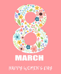 greeting card template for 8 March. floral ornament. international womens day 