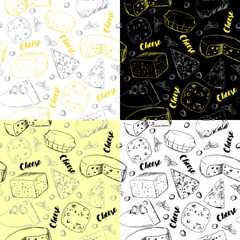 Fototapeta na wymiar set of seamless patterns with different types of cheese. for wrapping paper and design 