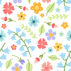 seamless pattern, vector image of flowers and leaves. elegant pastel colors 