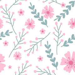 seamless pattern, vector image of flowers and leaves. elegant pastel colors 