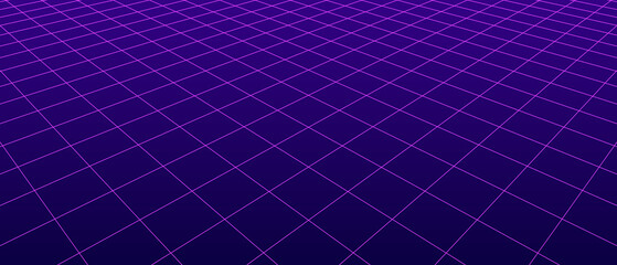 Fototapeta na wymiar 3D digital purple two points perspective grid wireframe. Empty geometric cyberspace studio floor background. Virtual three dimension scene. Easy guide architecture template