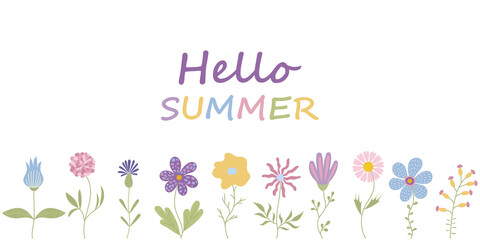 Banner hello summer with flowers