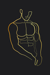 Continuous line male figure naked strong muscular healthy vector illustration hand drawn design print graphics style