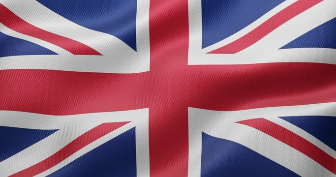 Waving flag of United Kingdom - Flag of Great Britain loop animation - 3D 4K video. Closeup of waving flag of , uk great britain england symbol, named united kingdom flag