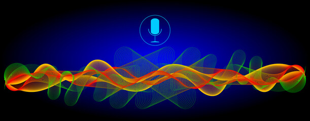 Voice Recognition with a microphone and sound waves - illustration