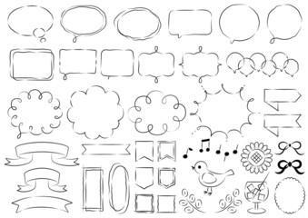 手描きのシンプルな吹き出しのセットイラスト