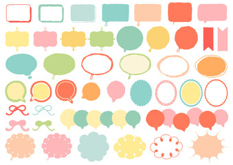 手描きのシンプルな吹き出しのセットイラスト【カラフル】

