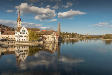 Rhine with St. Georg monastery and church, Stein am Rhein, Canton of Schaffhausen, Switzerland
