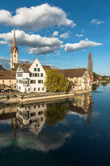 Rhine with St. Georg monastery and church, Stein am Rhein, Canton of Schaffhausen, Switzerland