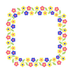 Fototapeta na wymiar Square floral frame. Flowers border. For greeting card, wedding , Mother's Day, birthday card, invitation. Vector illustration.