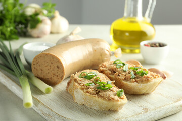 Concept of tasty food, liverwurst, close up