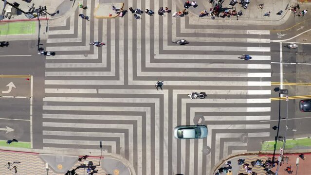 Aerial Top Upward Shot Of Vehicles Moving On Road In City - Santa Monica, California