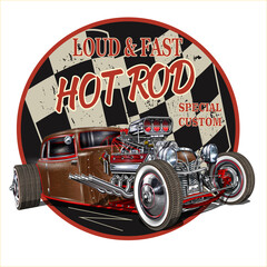 Vintage Hot Rod car typography for t-shirt print.
