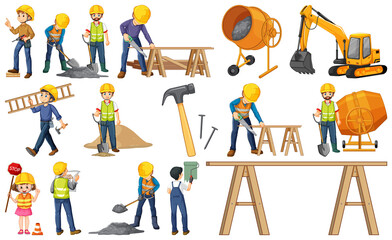 Construction worker set with many tools
