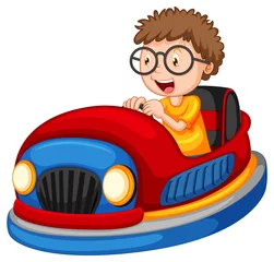 Deurstickers A boy driving bumper car on white background © GraphicsRF