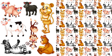Cute animals cartoon set on white background