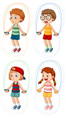 Set of different kids jumping rope
