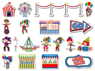 Sticker set of amusement park and fun fair objects