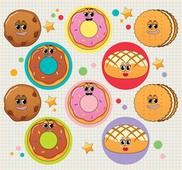 Seamless background with donut and cookies