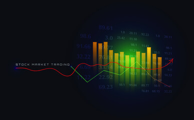 Stock market chart on world map background. Forex trading graph in graphic concept with candle stick graph chart and numbers, for financial investment and economic trends business idea.