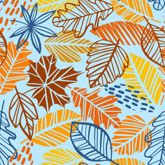 Fototapeta na wymiar Autumn leaves seamless pattern. Fall leaf vector background
