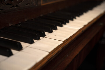 old piano keyboard detail close up