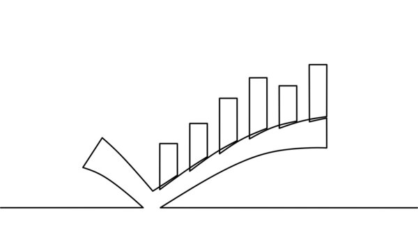 Continuous line drawing of growth graph with cheklist, business growth, chek, list one line drawing, single line art, vector illustration