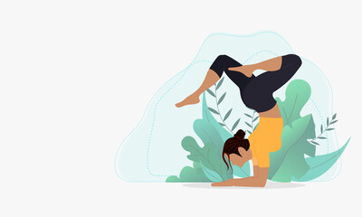 Young woman practices yoga. Physical and spiritual practice. Vector illustration