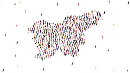 Slovenia Map A large group of people form to create a Slovenian map. 4K Video Animation.