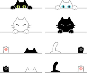 黒猫と白猫の区切り線イラストセット