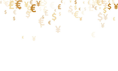 Euro dollar pound yen gold signs flying money vector background. Financial backdrop. Currency