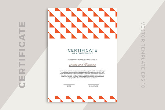 Modern certificate of appreciation vertical template design with geometric pattern. Abstract business diploma layout for training graduation or course completion. Vector background EPS 10