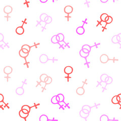 Fototapeta na wymiar Vector seamless pattern of symbols of venus, female gender icons in doodle style. Woman love combinations. Texture of theme of girl power, LGBTQ, lesbian love, gay, pride, homosexual
