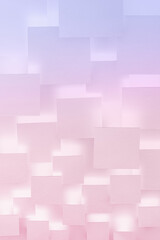 Delicate saturated romantic gradient very peri, pink, white abstract geometric background with squares with soft light shadows, top view, vertical. Gentle mosaic pattern in minimalist style.
