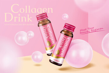 Pink collagen drink ad template - obrazy, fototapety, plakaty