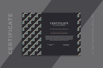 Modern design of certificate of appreciation dark template. Trendy business diploma mockup for graduation or course completion with artistic geometric pattern. Vector background EPS 10