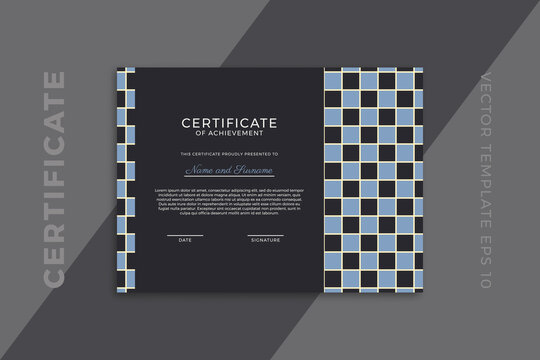 Modern design of certificate of appreciation dark template. Elegant business diploma mockup for graduation or course completion with artistic geometric pattern. Vector background EPS 10