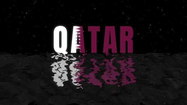 Qatar Flag Text Intro and Outro motion graphic template with ocean wave and black stars burst particle background.
4k Qatar Text 2d animation.