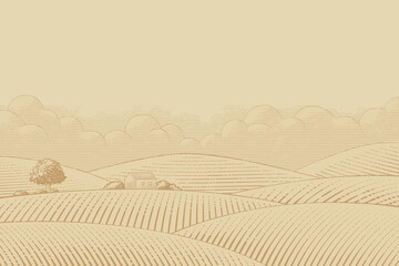 Engraving style farm land © JoyImage