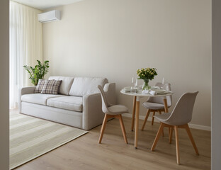 Fototapeta na wymiar stylish apartment in beige tones, interior of a modern apartment