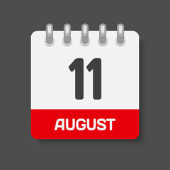 Icon day date 11 August, template calendar page