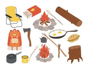 Camping tent vector. Set up camp. Hiking, holiday trip, picnic, survival in wild, fishing, local travel, trekking, outdoor recreation concept. Countryside and nature vacation, tourism