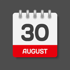 Icon day date 30 August, template calendar page