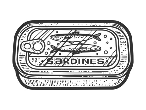 recommend clip art: canned sardines sketch engraving vector illustration. T-shirt apparel print design. Scratch board imitation. Black and white hand drawn image.